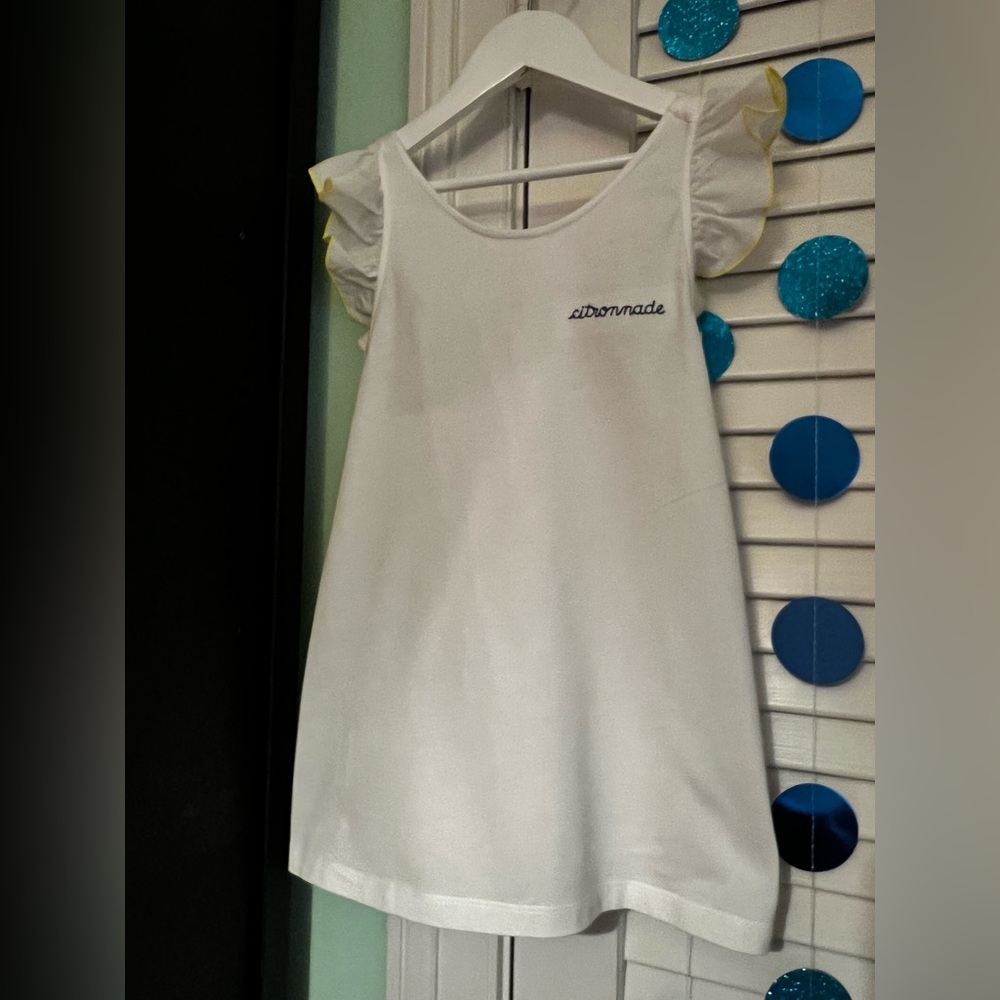 Jacadi size 12 white tank top (cross-cross in back) with yellow detail
